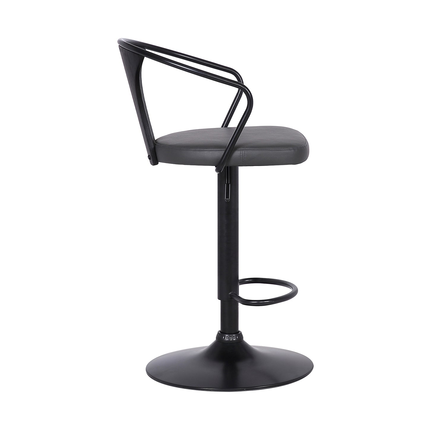 43" Gray And Black Iron Swivel Low Back Adjustable Height Bar Chair With Footrest