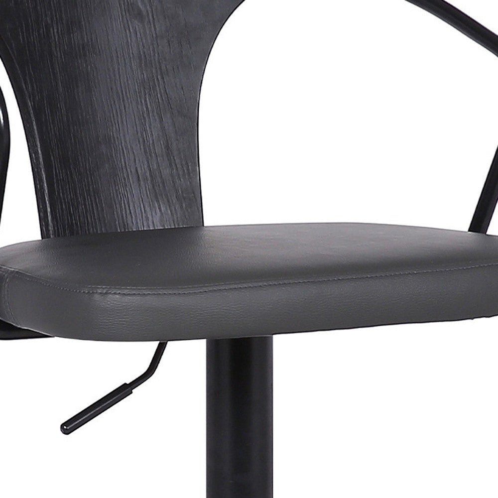 43" Gray And Black Iron Swivel Low Back Adjustable Height Bar Chair With Footrest