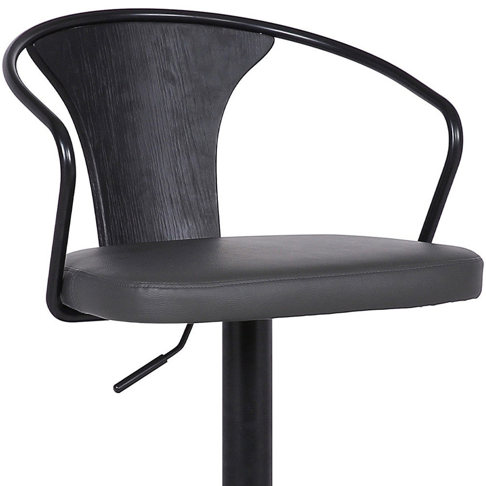 43" Gray And Black Iron Swivel Low Back Adjustable Height Bar Chair With Footrest