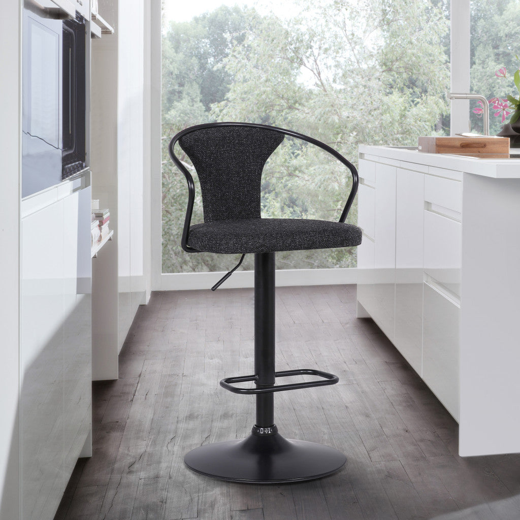 43" Black Faux Leather and Metal Adjustable Height Bar Chair
