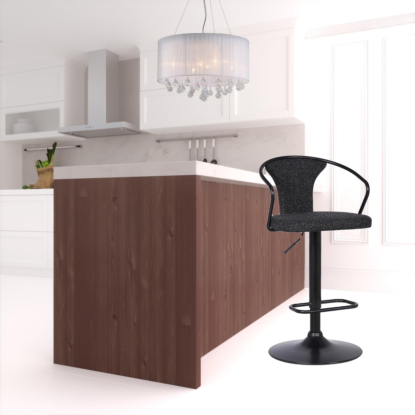 43" Black Faux Leather and Metal Adjustable Height Bar Chair