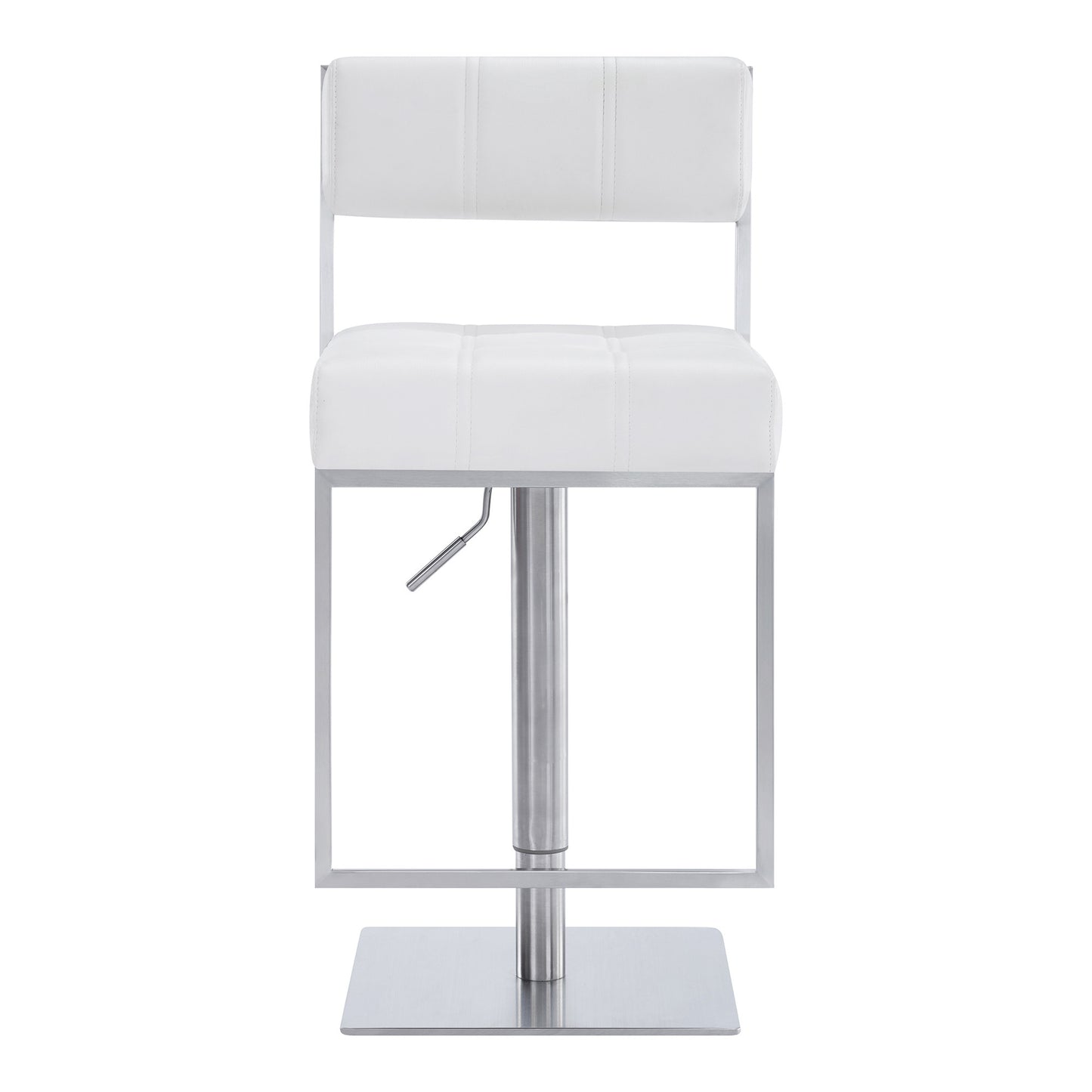 44" White Faux Leather And Iron Swivel Adjustable Height Bar Chair