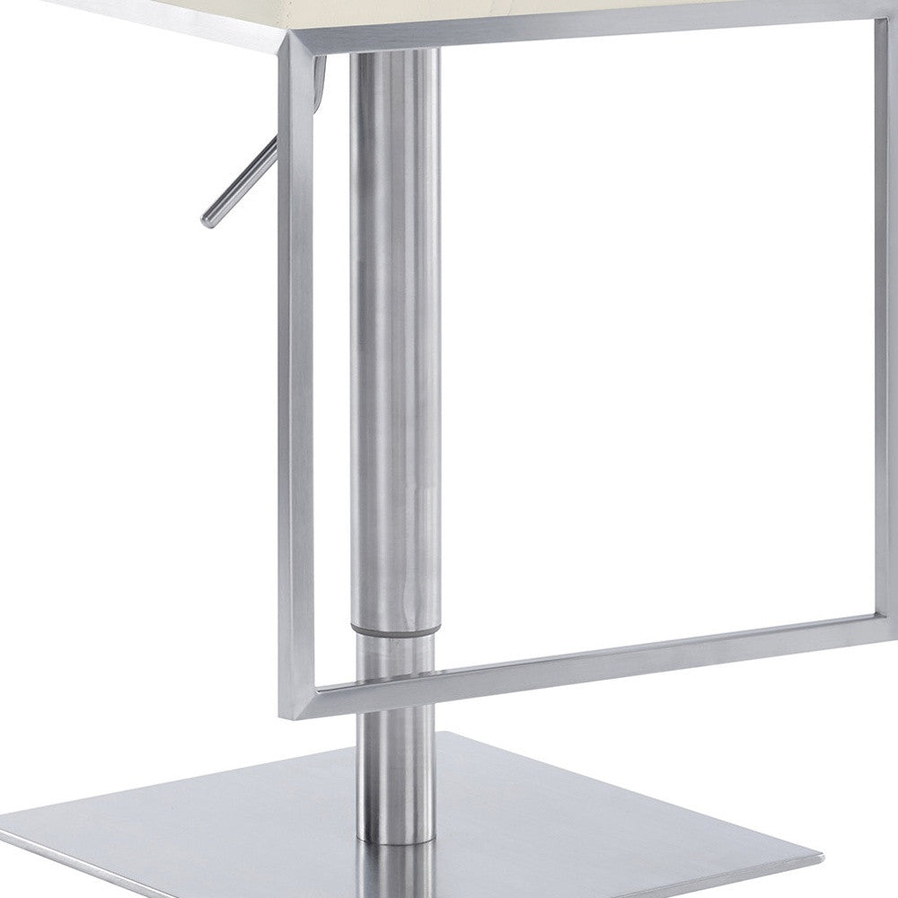 44" White Faux Leather And Iron Swivel Adjustable Height Bar Chair