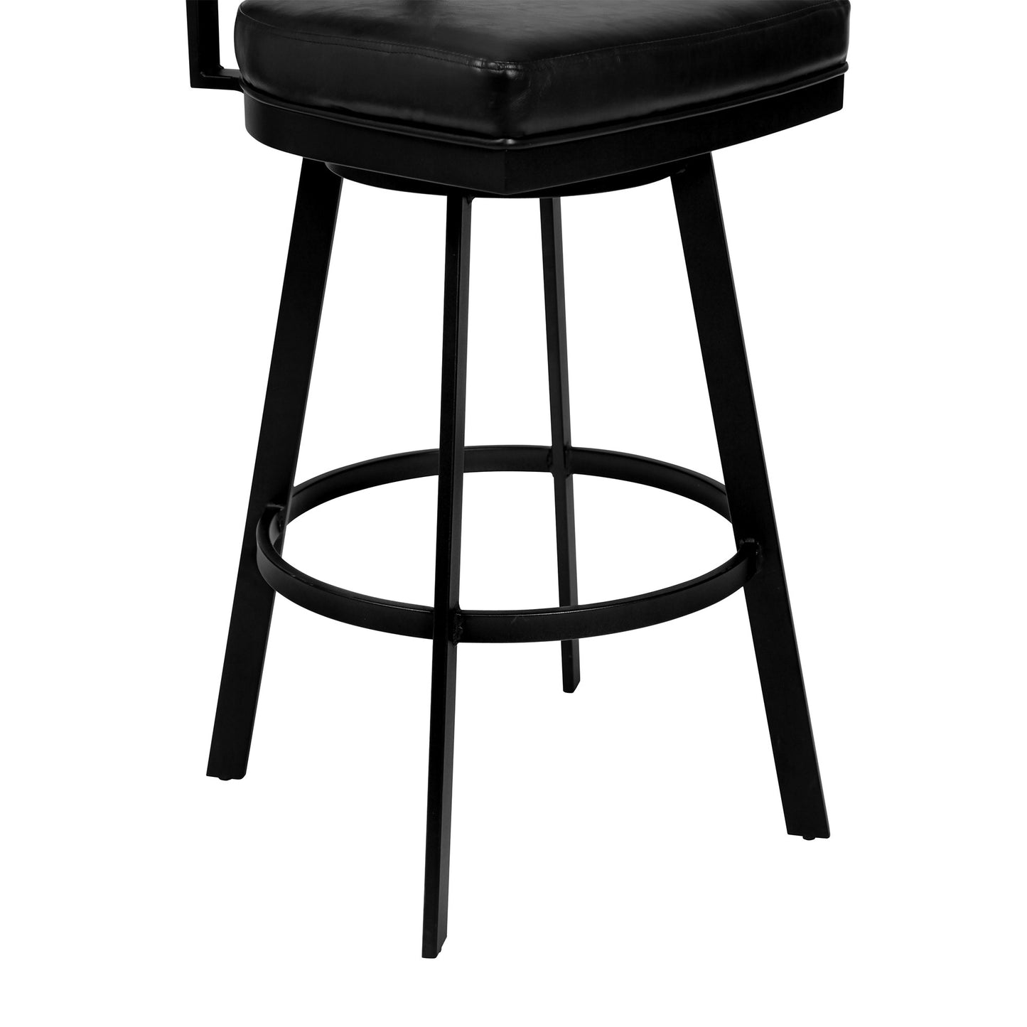 26" Black Faux Leather Black Metal and Gray Walnut Open Back Swivel Bar Stool