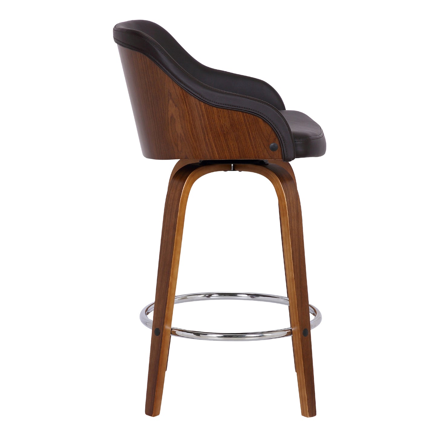 39" Brown Iron Swivel Low Back Bar Height Chair With Footrest