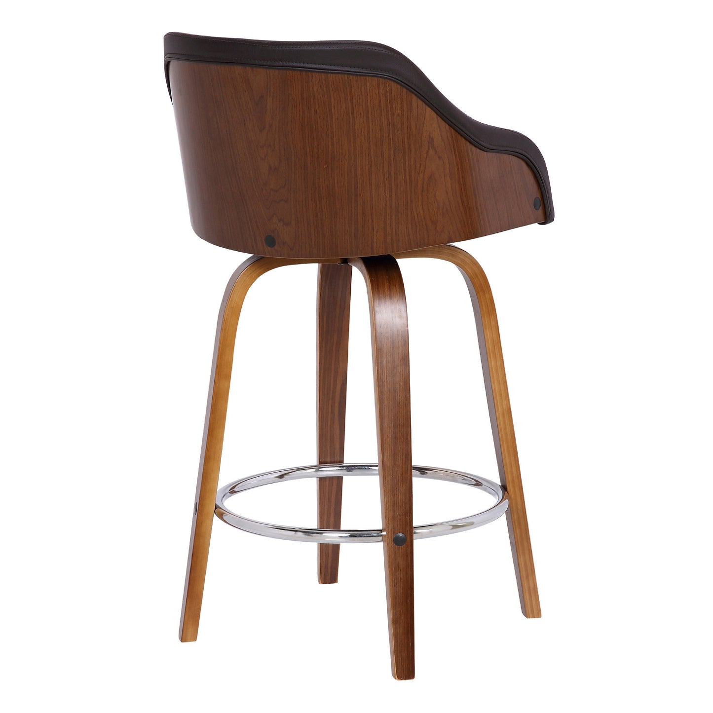 39" Brown Iron Swivel Low Back Bar Height Chair With Footrest