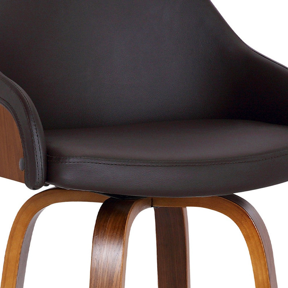 39" Brown Iron Swivel Low Back Bar Height Chair With Footrest