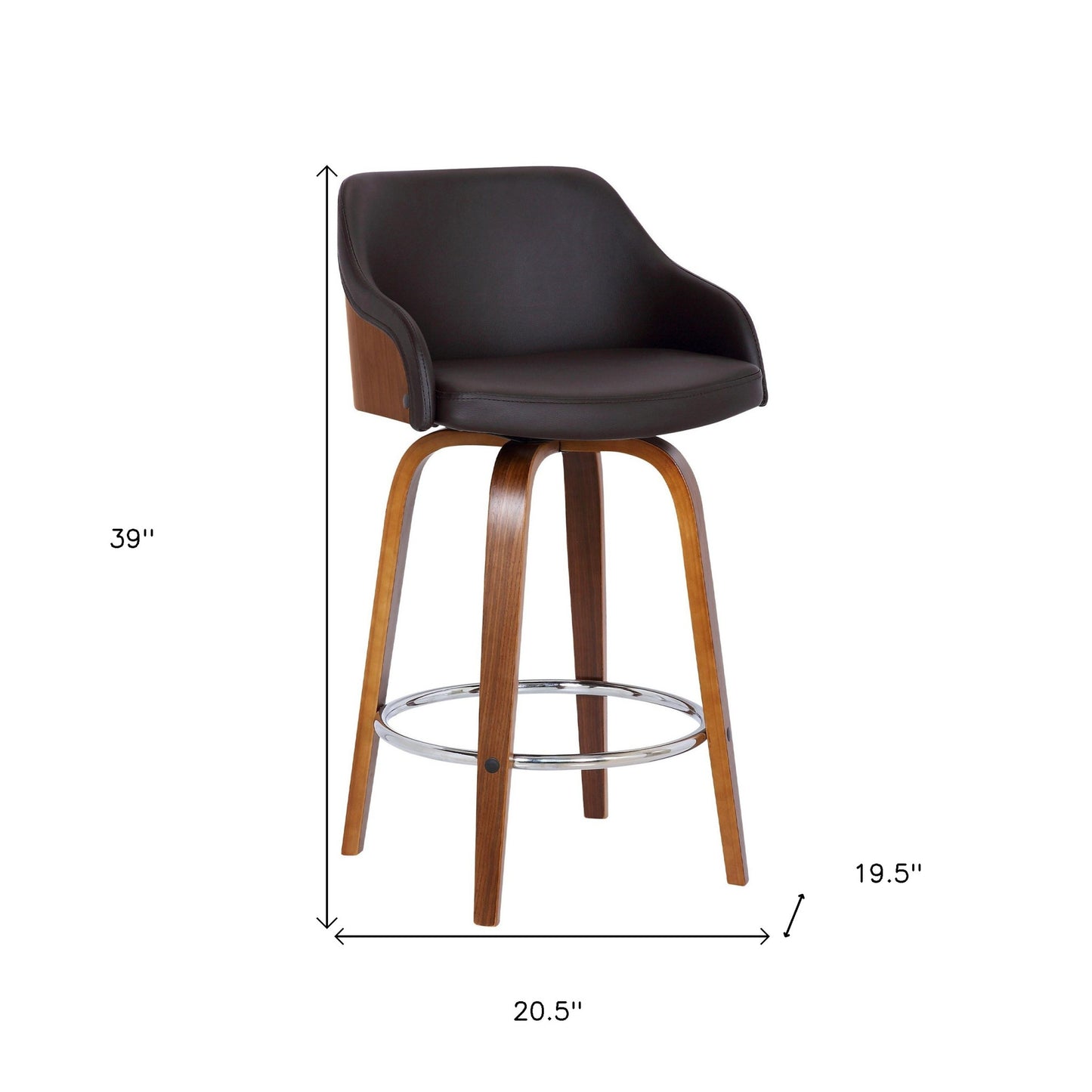 39" Brown Iron Swivel Low Back Bar Height Chair With Footrest