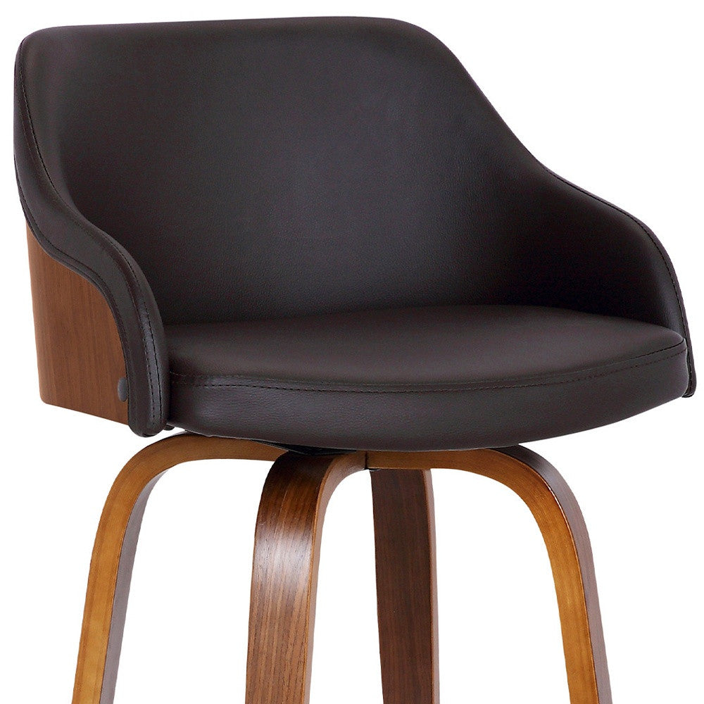 39" Brown Iron Swivel Low Back Bar Height Chair With Footrest