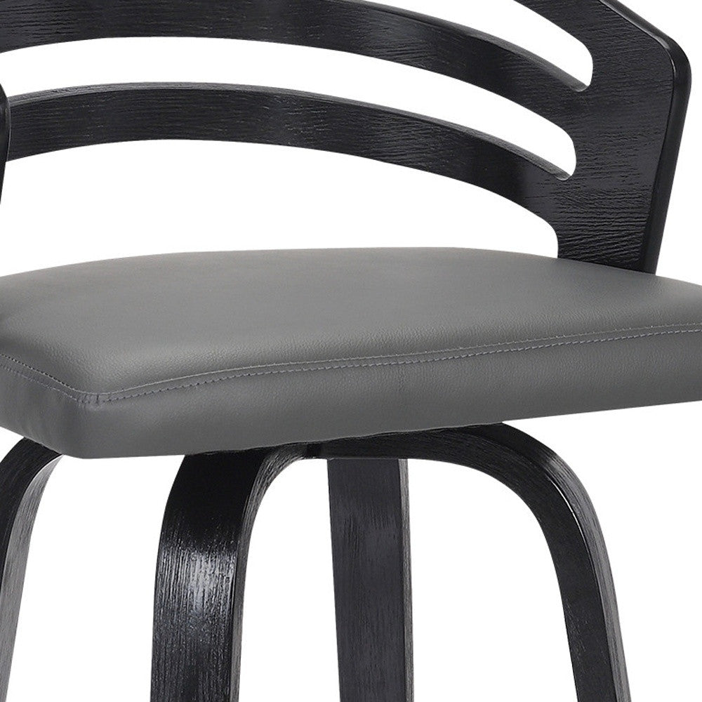 26" Gray Modern Faux Leather Swivel Bar Stool