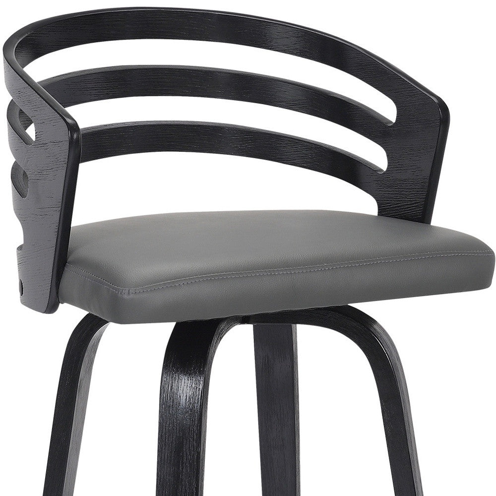 26" Gray Modern Faux Leather Swivel Bar Stool
