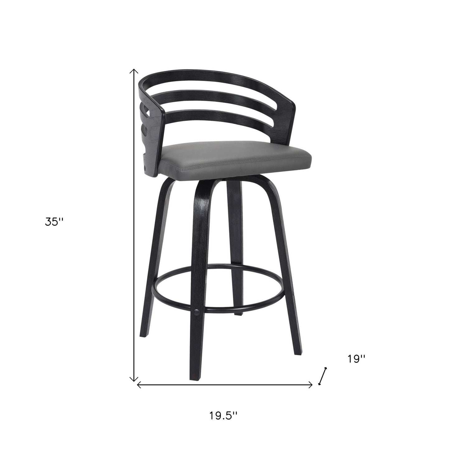 26" Gray Modern Faux Leather Swivel Bar Stool