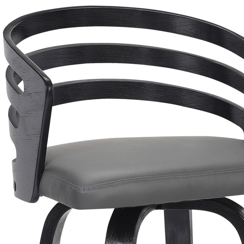39" Gray And Black Iron Swivel Low Back Bar Height Chair With Footrest