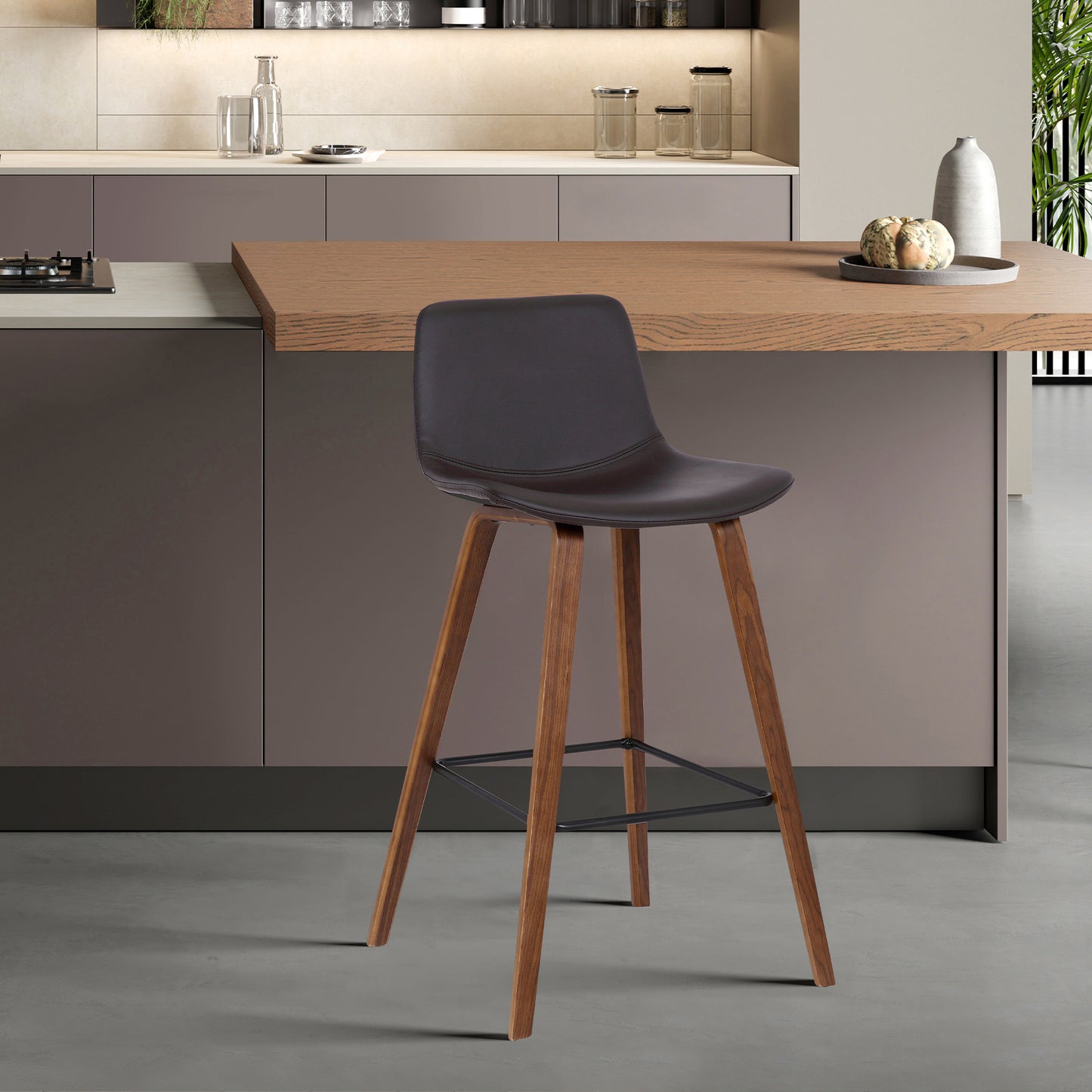 26" Brown Faux Leather And Low Back Counter Height Bar Chair