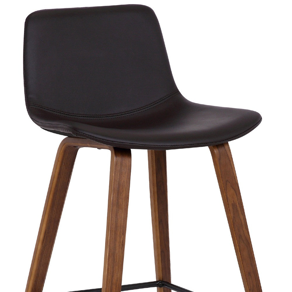 26" Brown Faux Leather And Low Back Counter Height Bar Chair