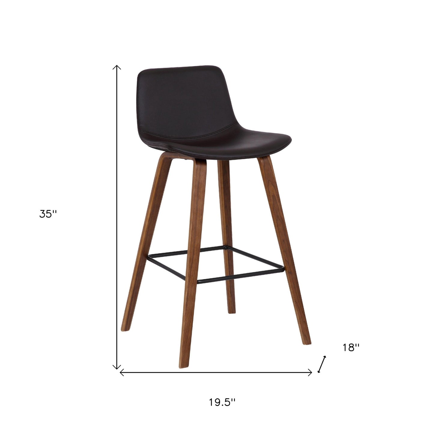 26" Brown Faux Leather And Low Back Counter Height Bar Chair