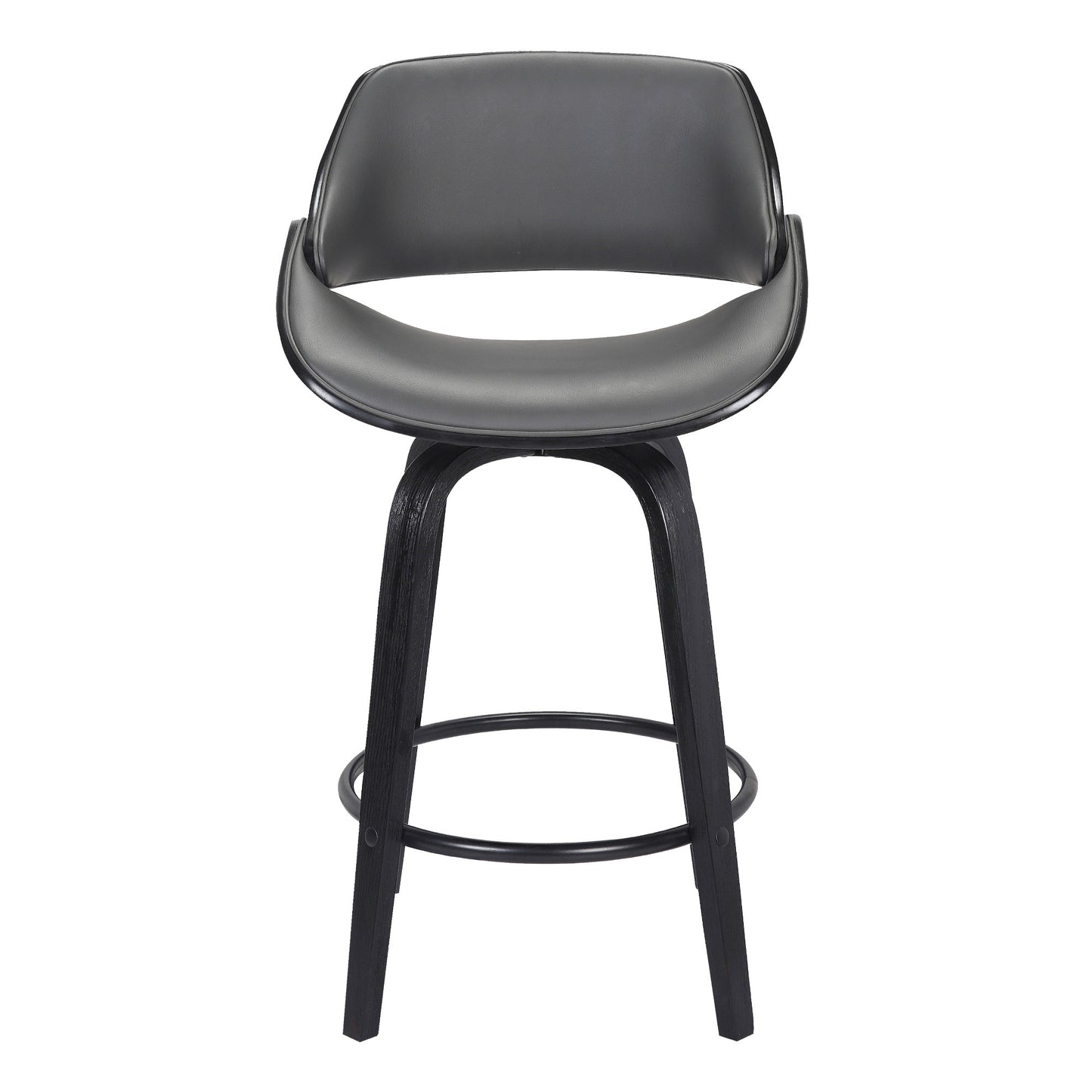 38" Gray Faux Leather And Iron Swivel Counter Height Bar Chair