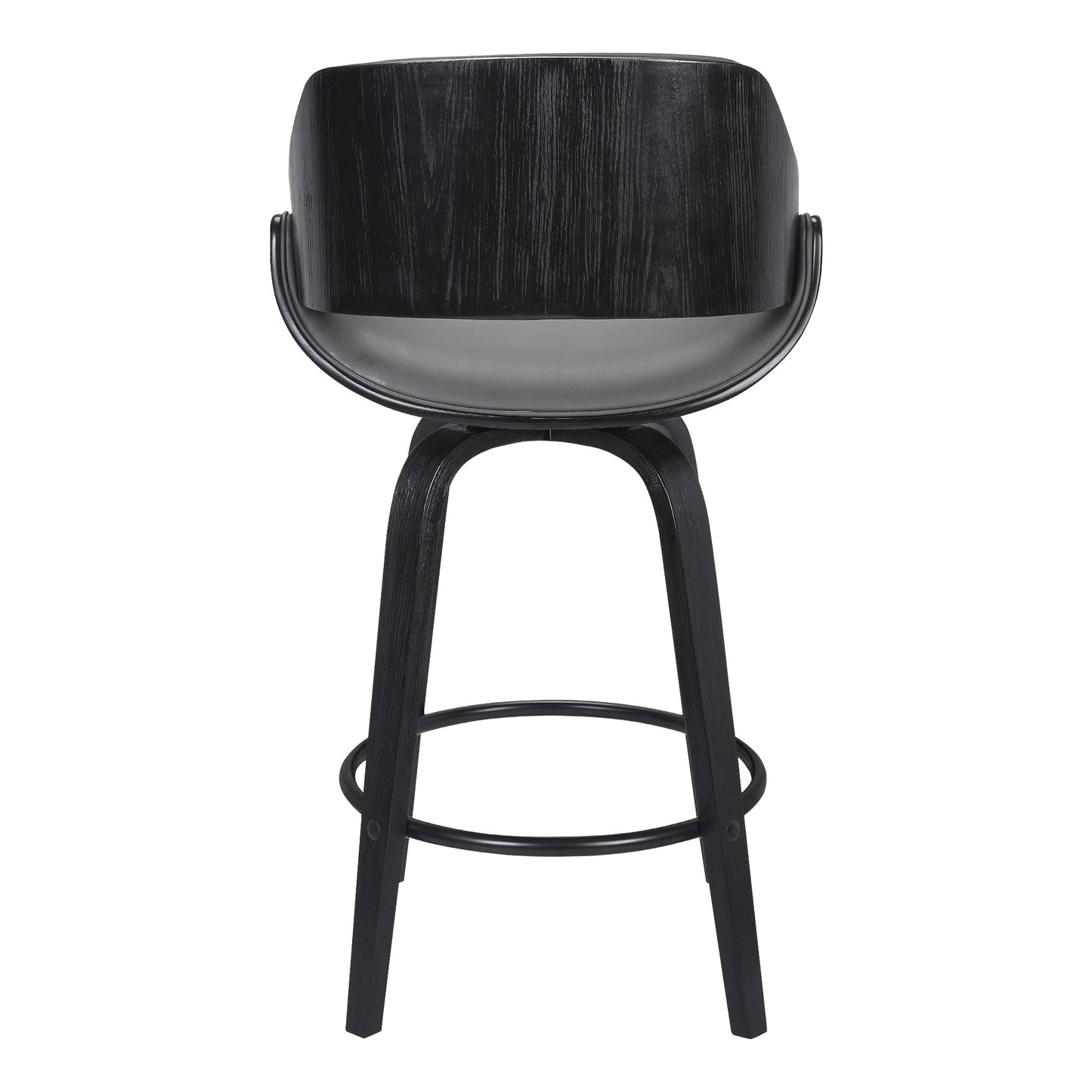 38" Gray Faux Leather And Iron Swivel Counter Height Bar Chair