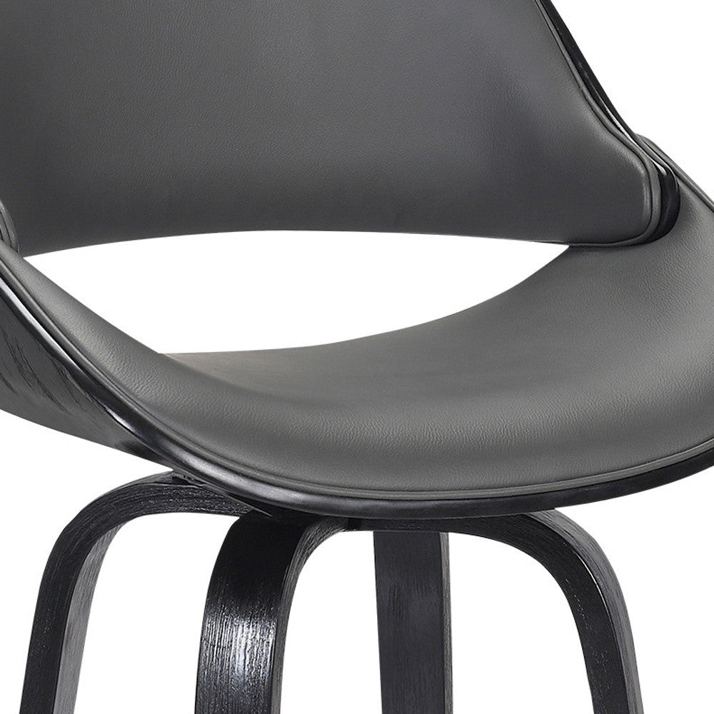 38" Gray Faux Leather And Iron Swivel Counter Height Bar Chair