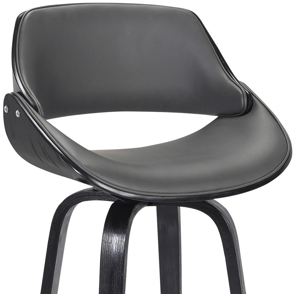 38" Gray Faux Leather And Iron Swivel Counter Height Bar Chair