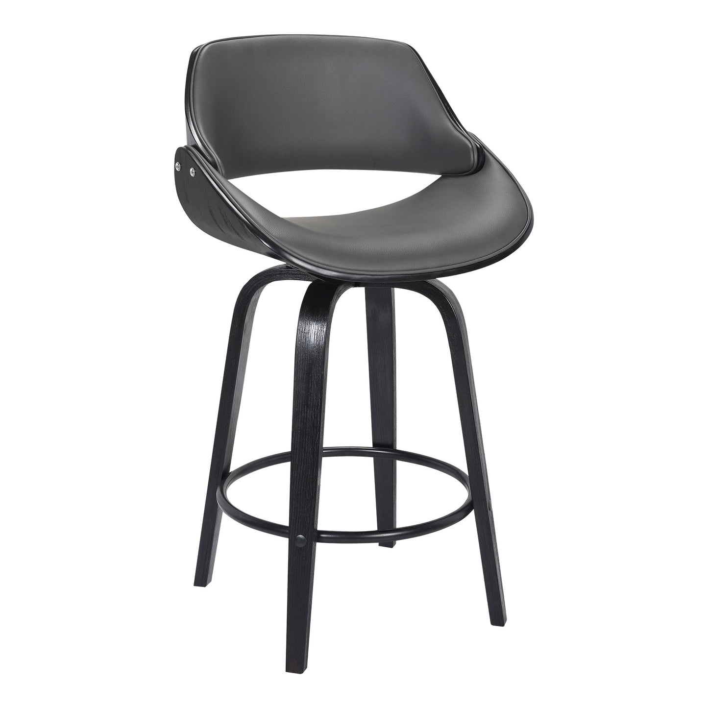 38" Gray Faux Leather And Iron Swivel Counter Height Bar Chair