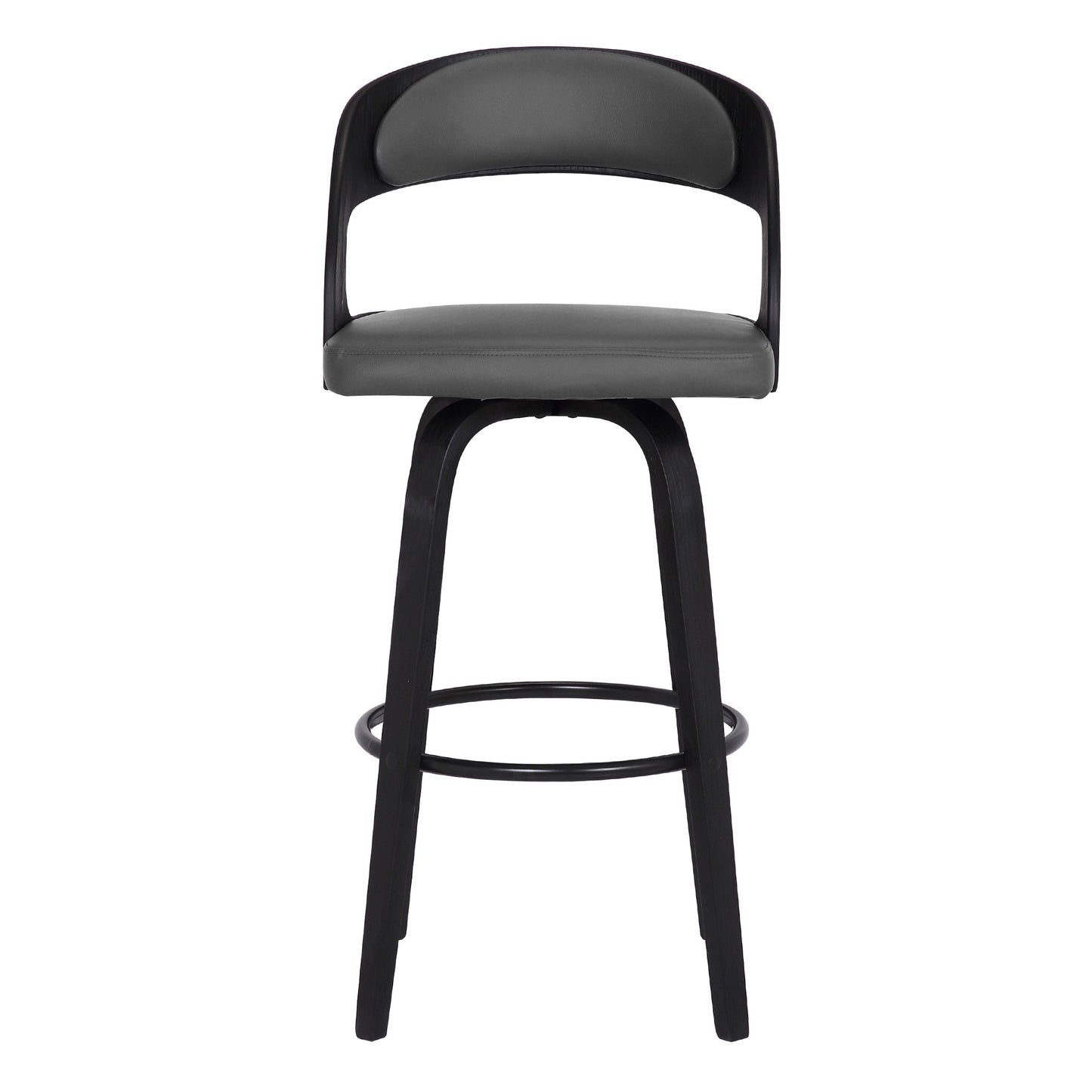 37" Gray Faux Leather And Iron Swivel Counter Height Bar Chair