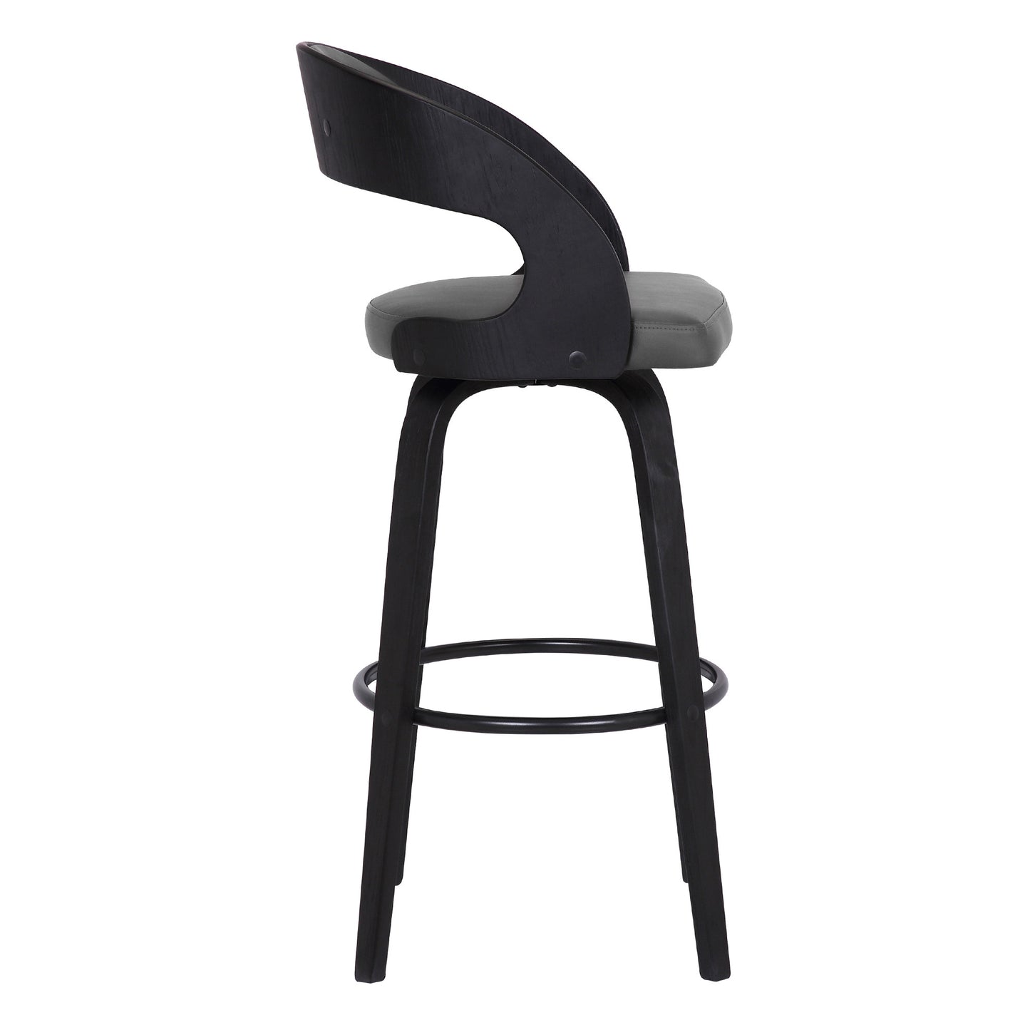 37" Gray Faux Leather And Iron Swivel Counter Height Bar Chair