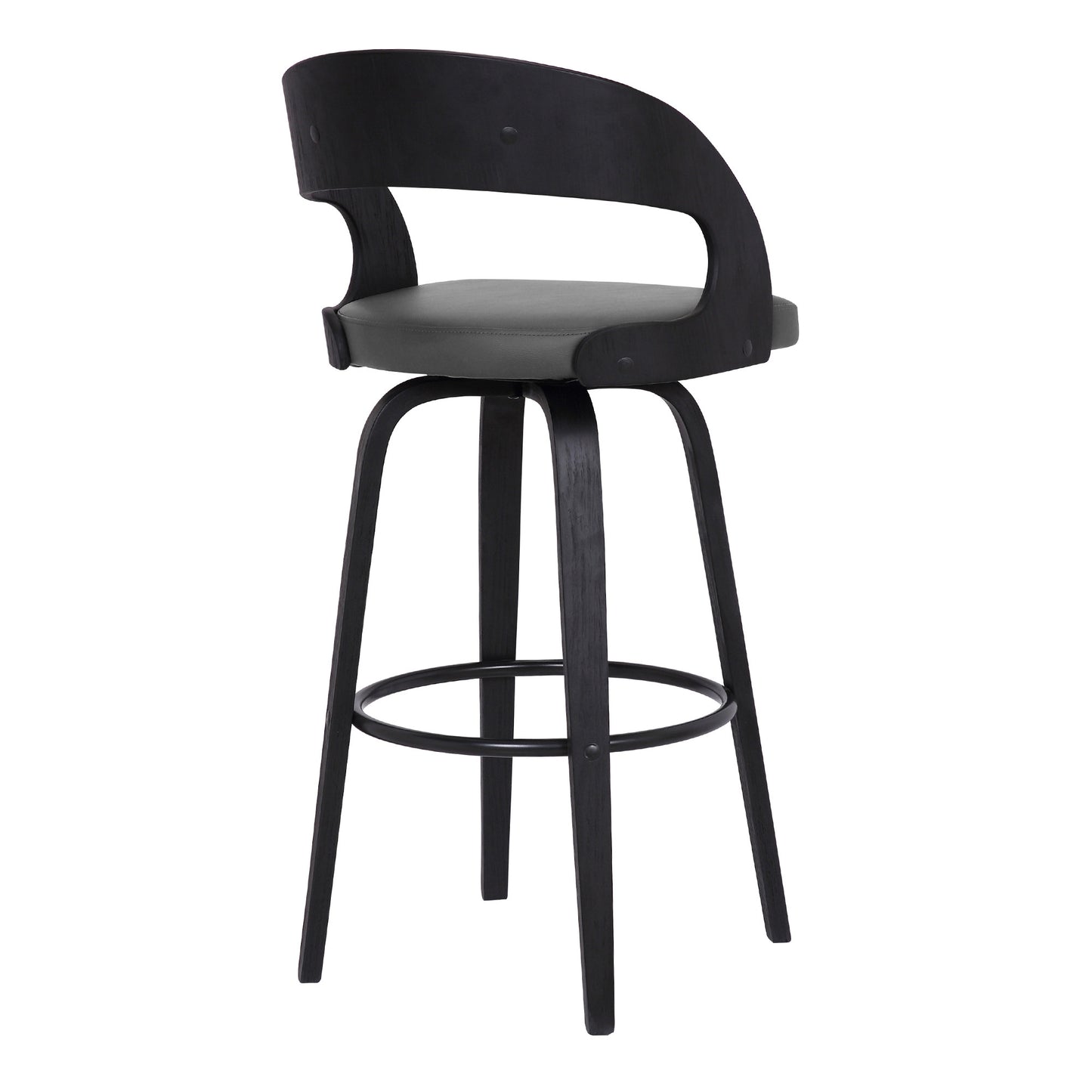 37" Gray Faux Leather And Iron Swivel Counter Height Bar Chair