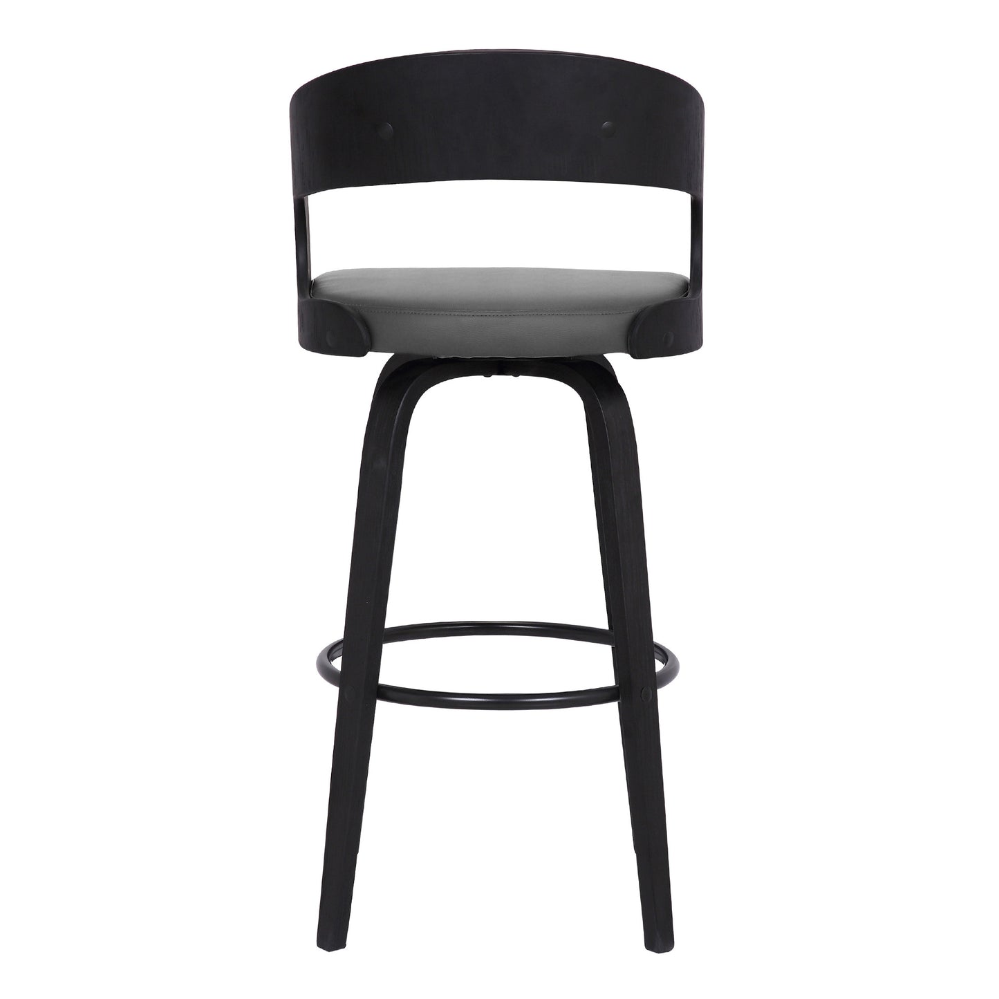 37" Gray Faux Leather And Iron Swivel Counter Height Bar Chair