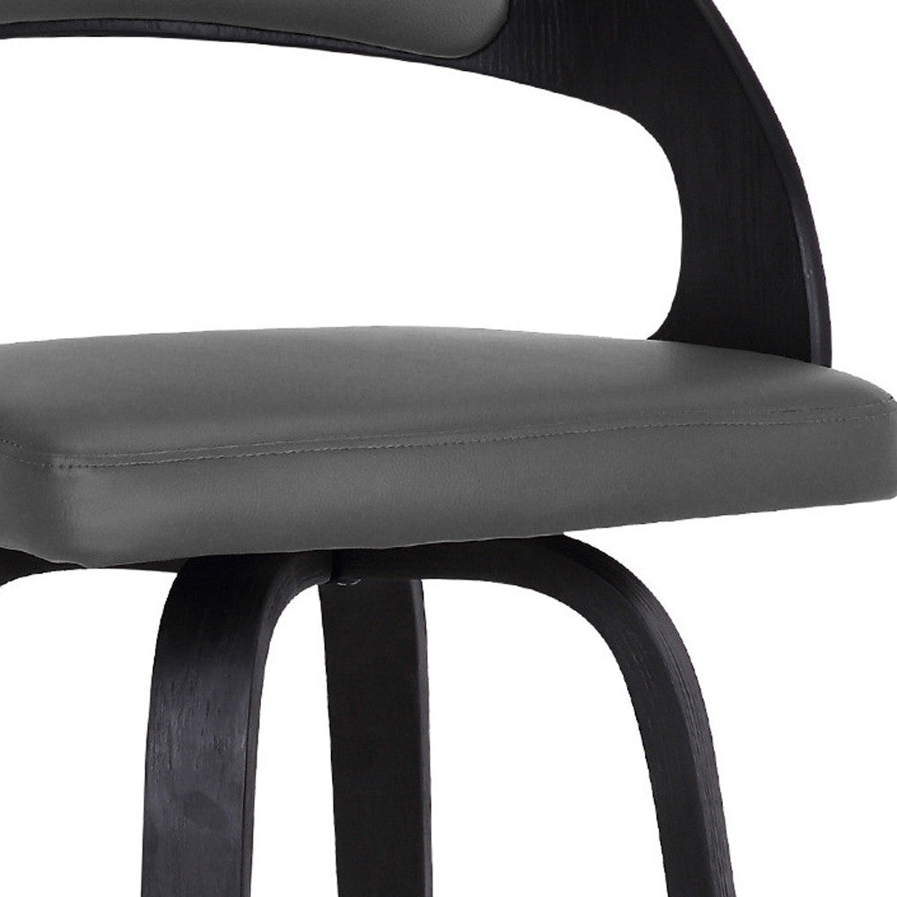37" Gray Faux Leather And Iron Swivel Counter Height Bar Chair