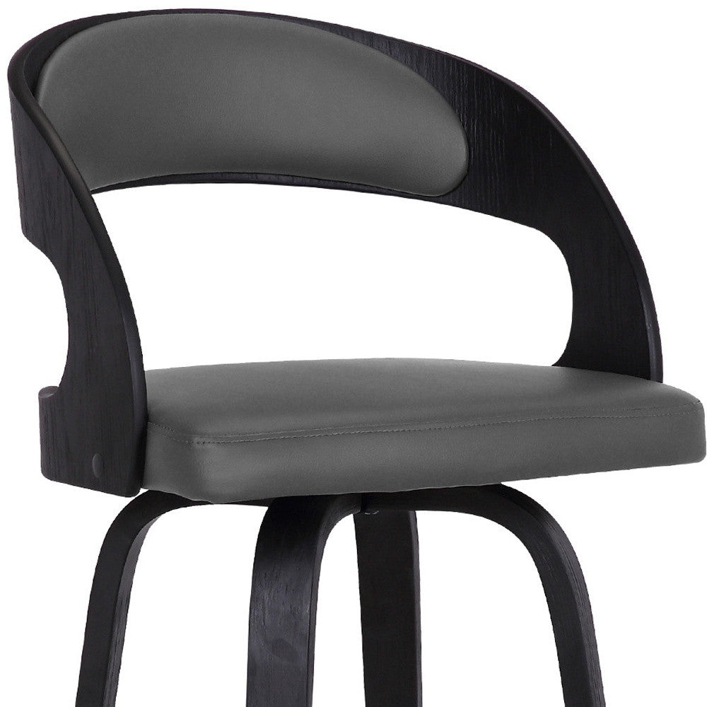 37" Gray Faux Leather And Iron Swivel Counter Height Bar Chair