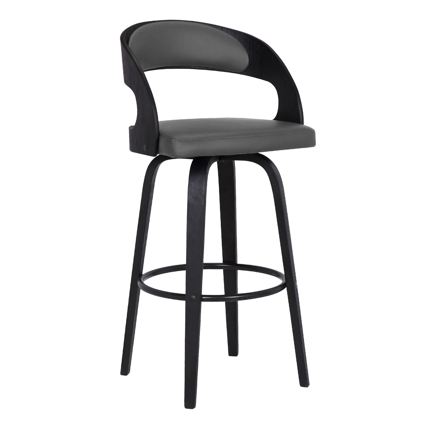 37" Gray Faux Leather And Iron Swivel Counter Height Bar Chair