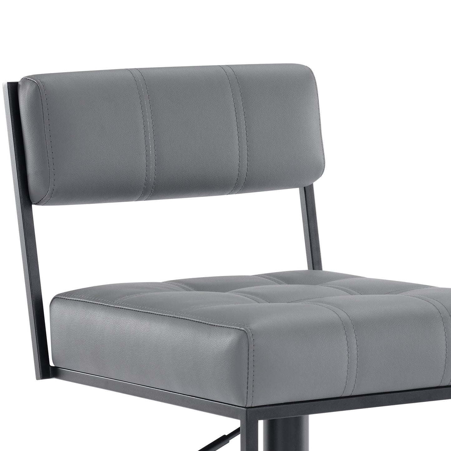 44" Gray Faux Leather And Iron Swivel Adjustable Height Bar Chair