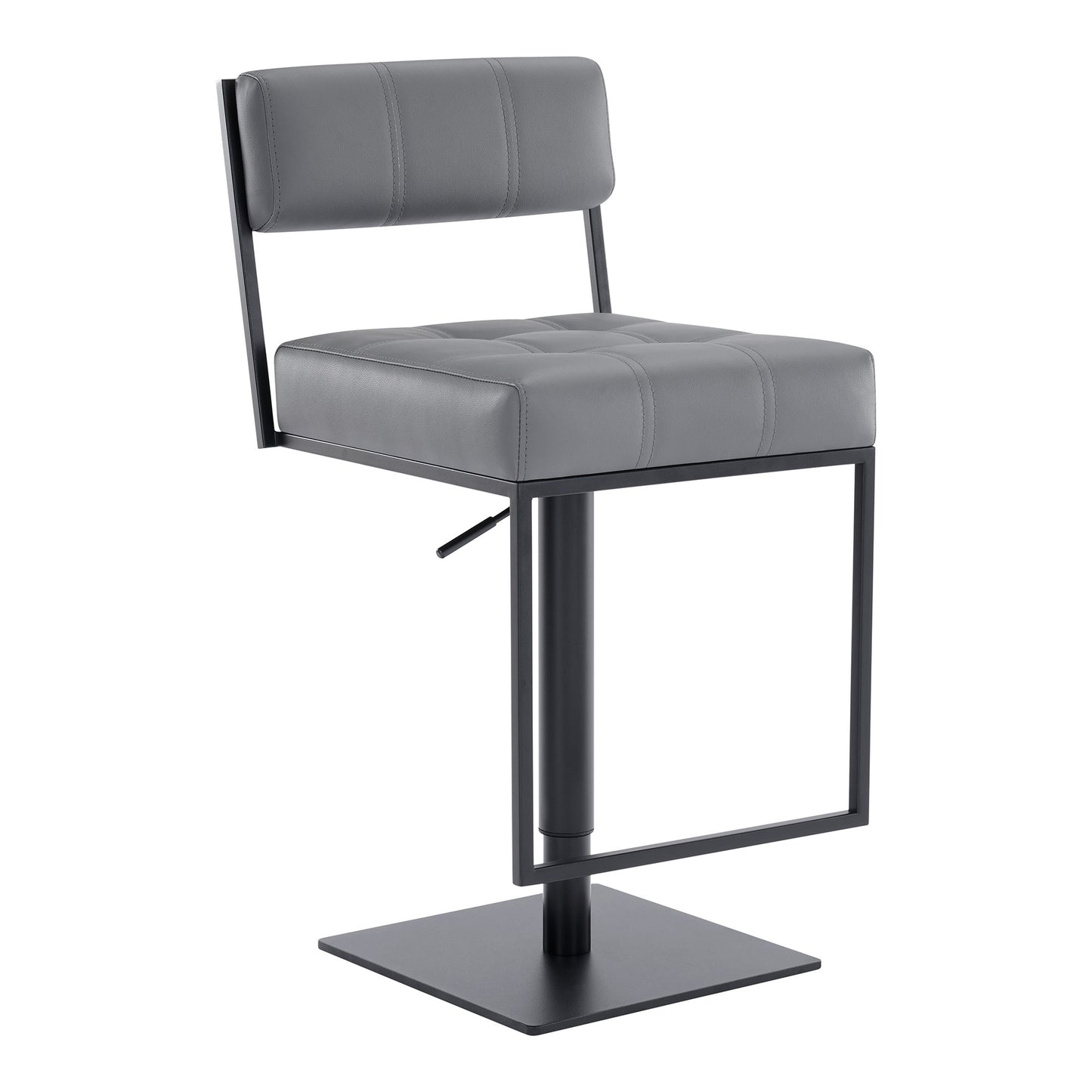 44" Gray Faux Leather And Iron Swivel Adjustable Height Bar Chair