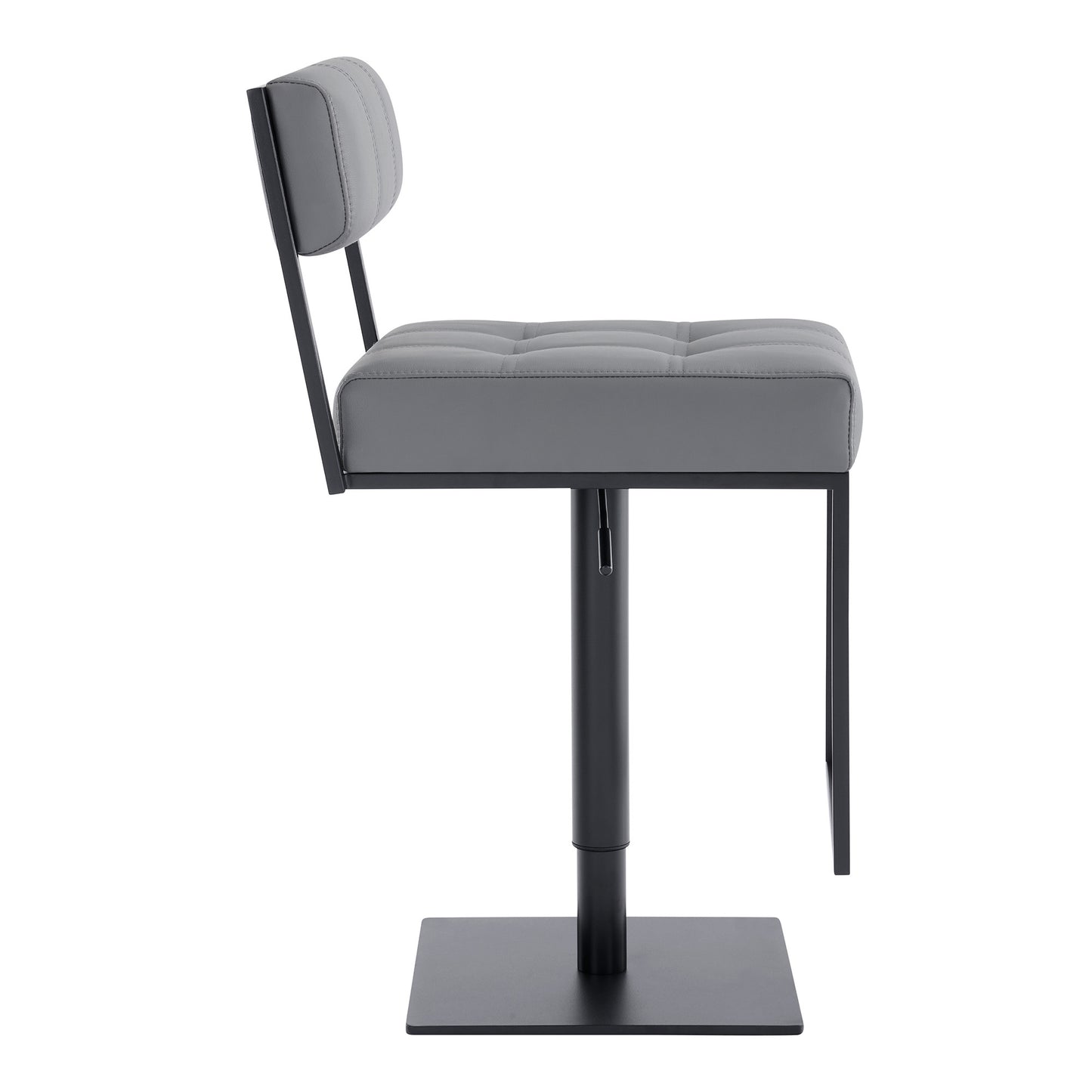 44" Gray Faux Leather And Iron Swivel Adjustable Height Bar Chair