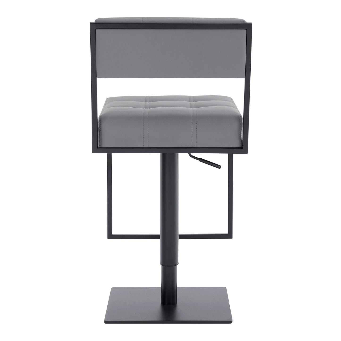 44" Gray Faux Leather And Iron Swivel Adjustable Height Bar Chair