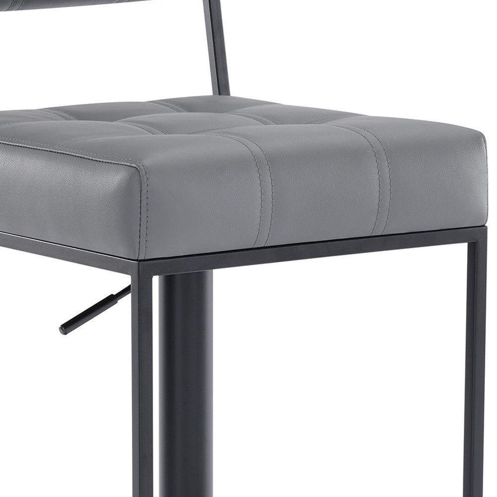 44" Gray Faux Leather And Iron Swivel Adjustable Height Bar Chair