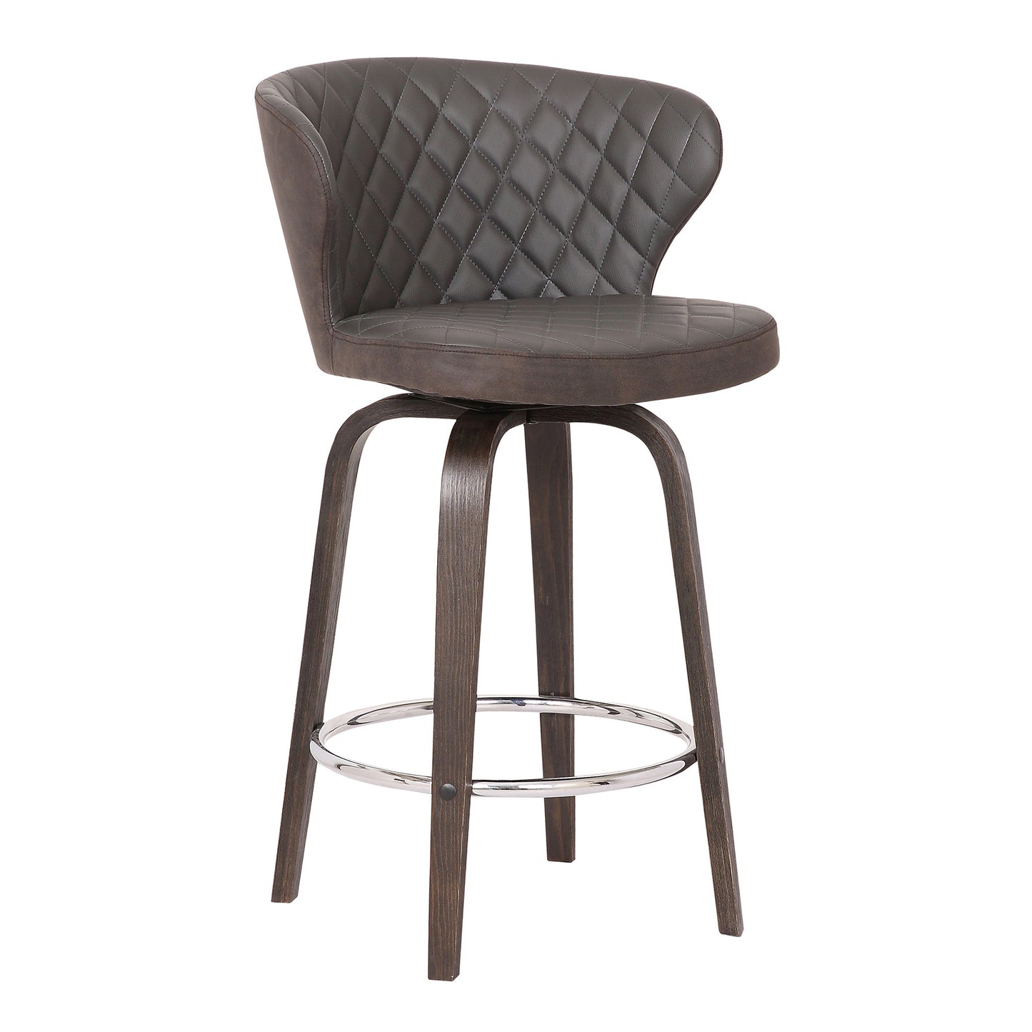 36" Brown Faux Leather And Iron Swivel Counter Height Bar Chair