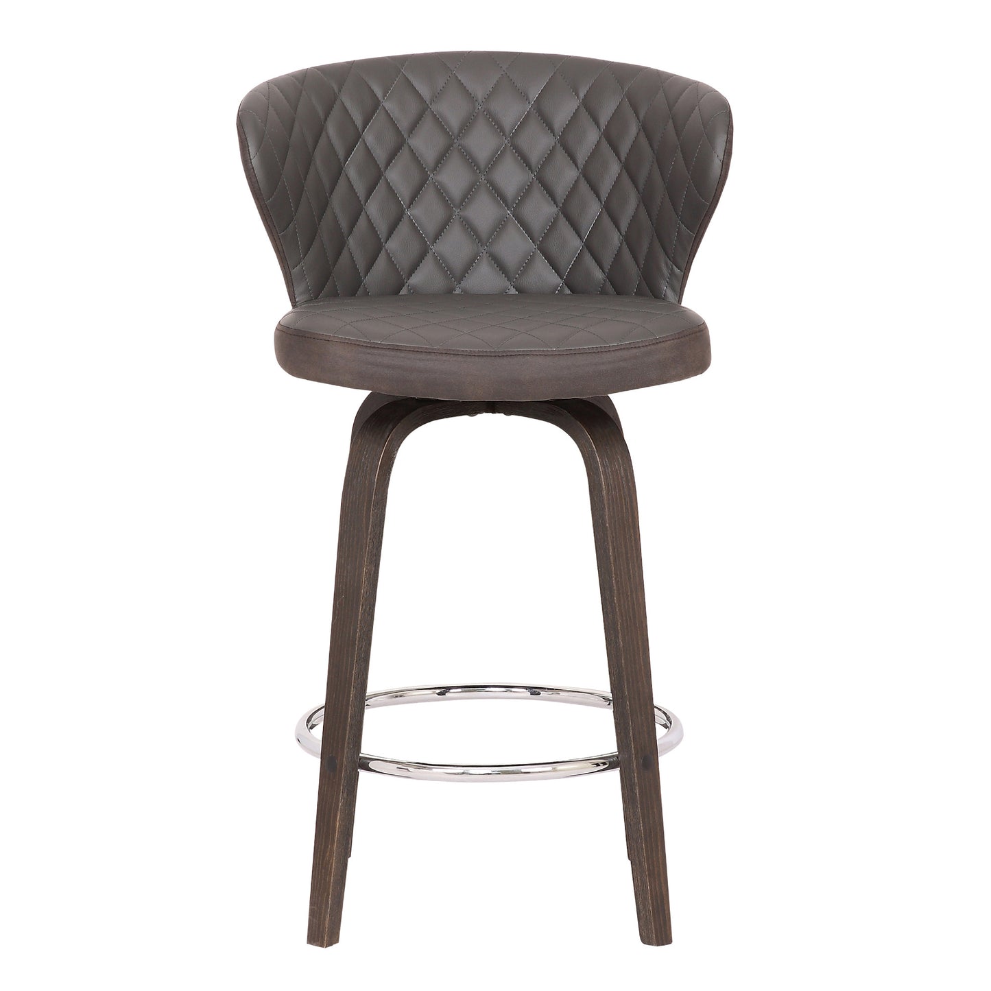 40" Brown Faux Leather And Iron Swivel Bar Height Chair