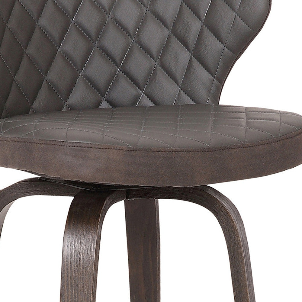 40" Brown Faux Leather And Iron Swivel Bar Height Chair