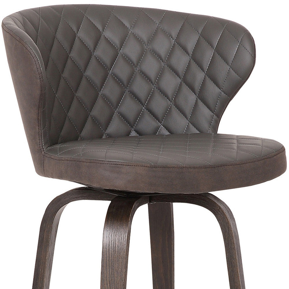 40" Brown Faux Leather And Iron Swivel Bar Height Chair