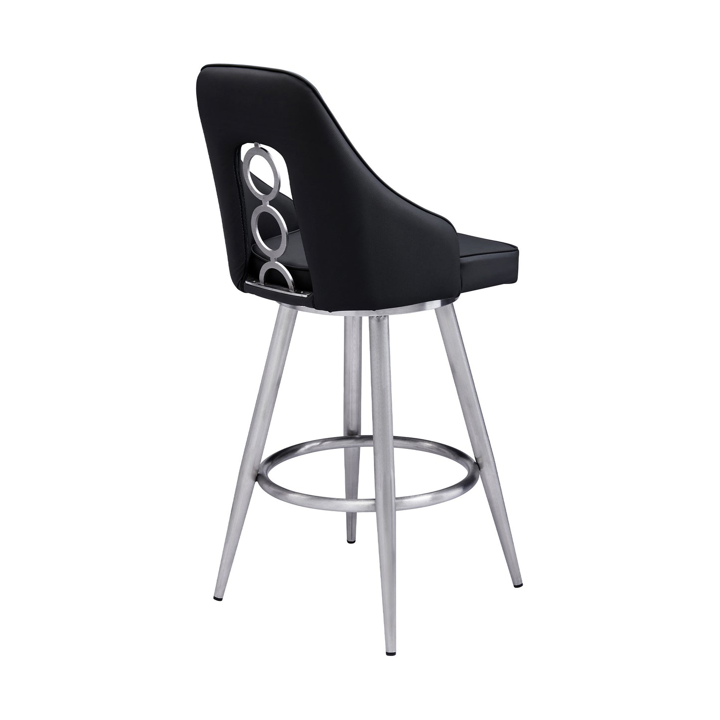 39" Black Faux Leather And Iron Swivel Counter Height Bar Chair