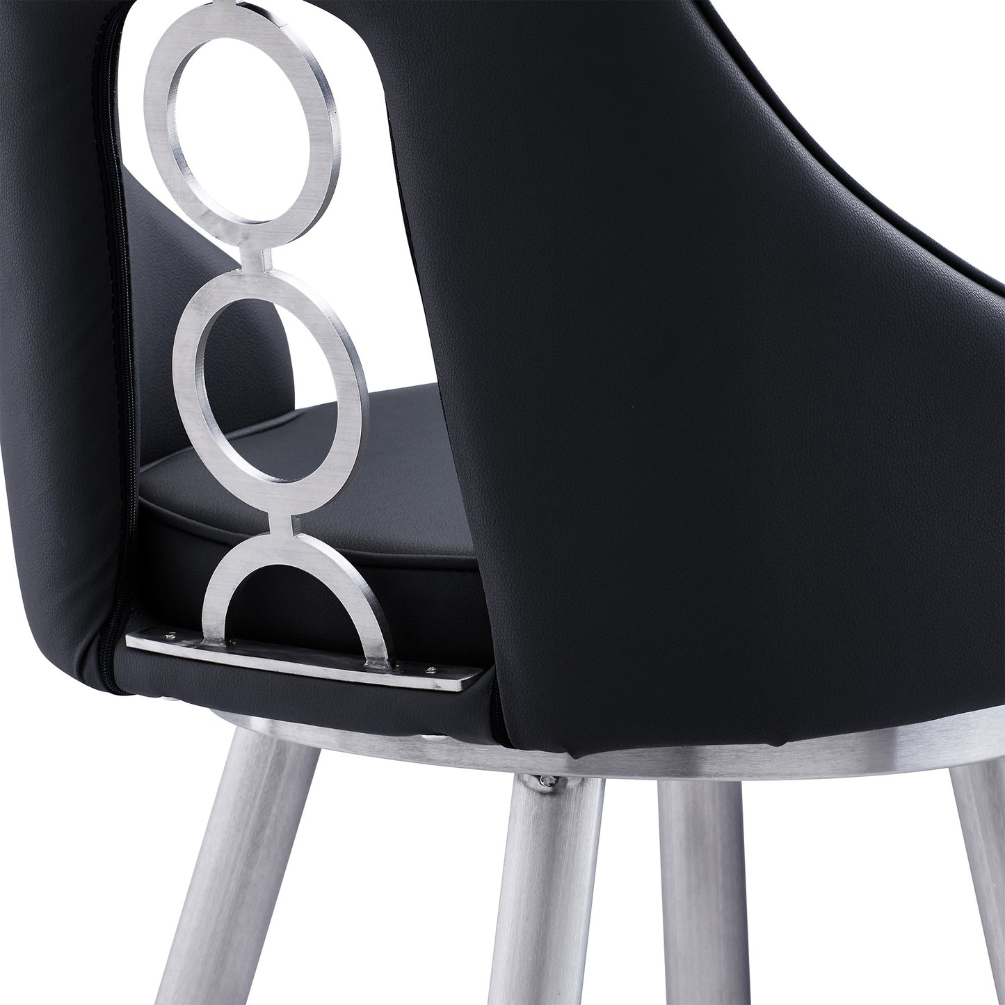 39" Black Faux Leather And Iron Swivel Counter Height Bar Chair