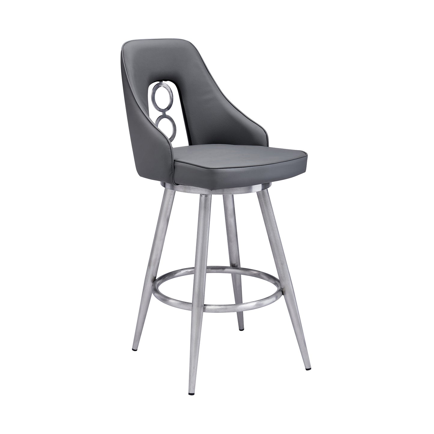 39" Gray Faux Leather And Iron Swivel Counter Height Bar Chair