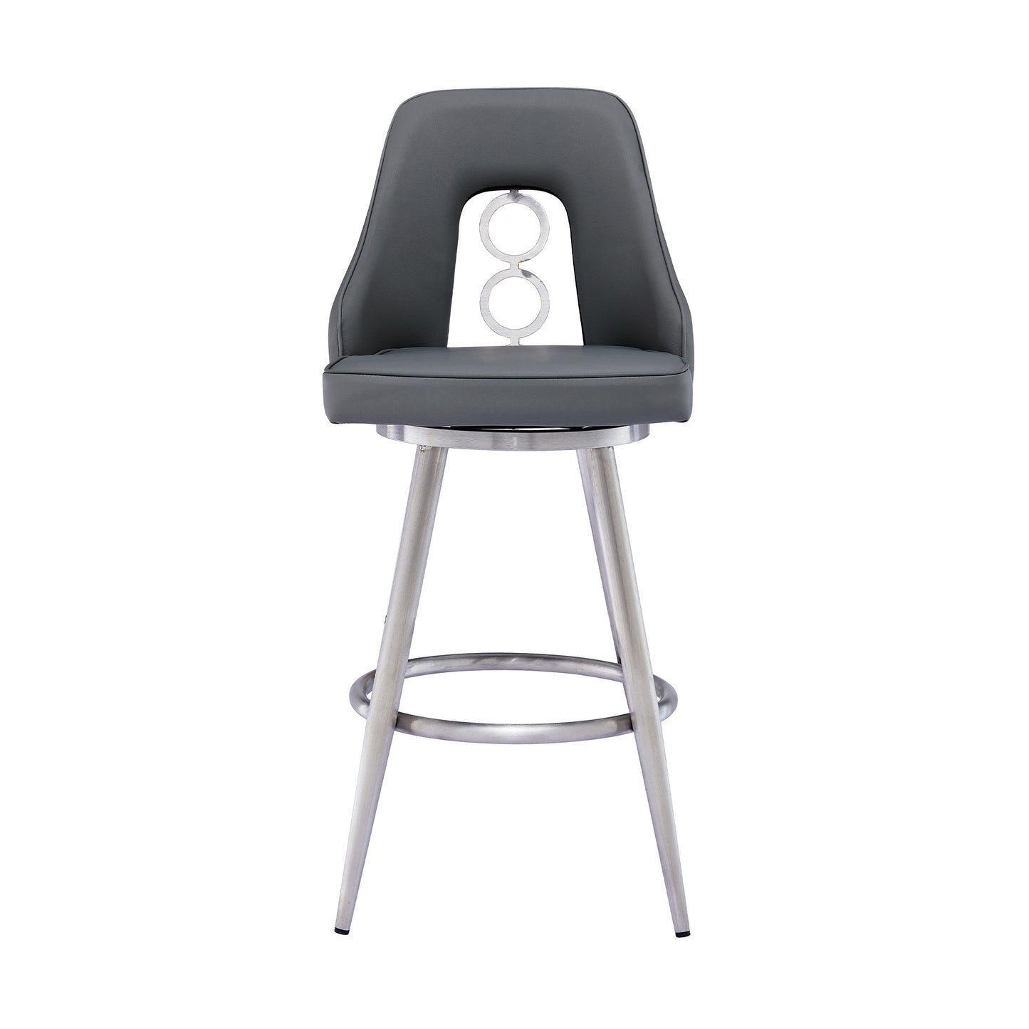 39" Gray Faux Leather And Iron Swivel Counter Height Bar Chair