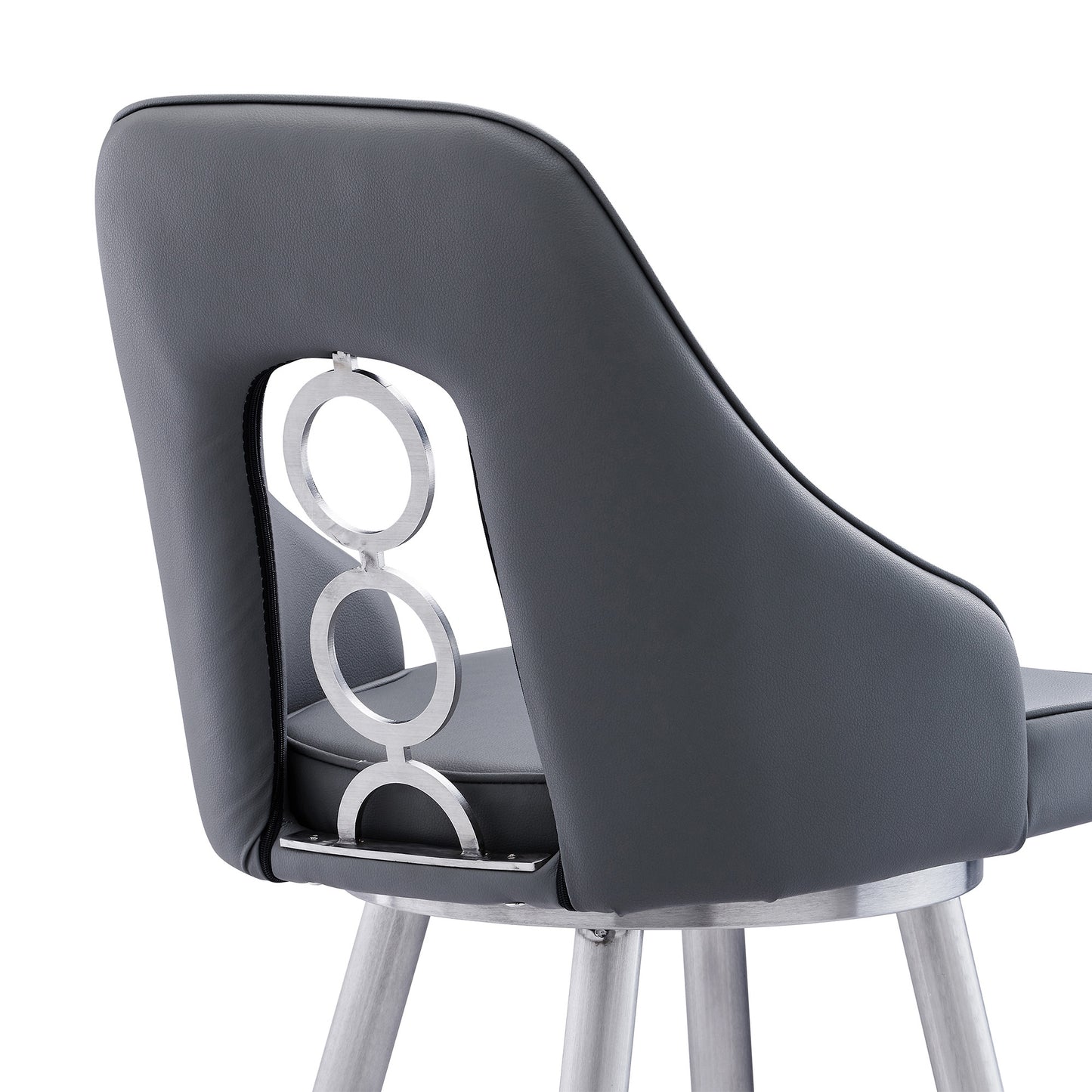 39" Gray Faux Leather And Iron Swivel Counter Height Bar Chair