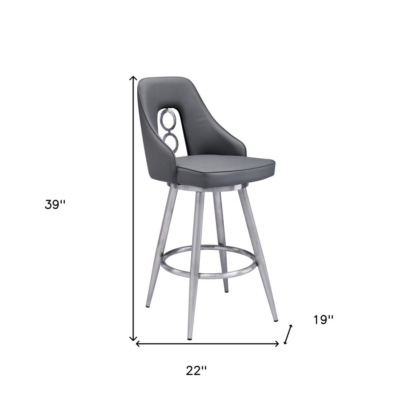 39" Gray Faux Leather And Iron Swivel Counter Height Bar Chair