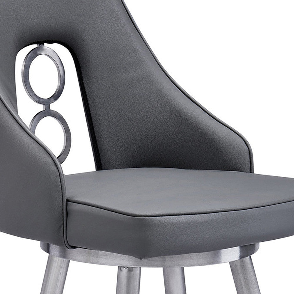 39" Gray Faux Leather And Iron Swivel Counter Height Bar Chair