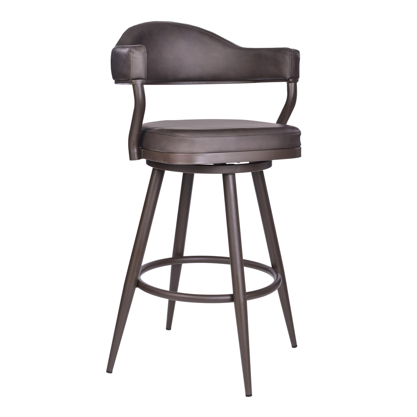 26" Brown Faux Leather and Iron Swivel Counter Height Bar Chair with Footrest