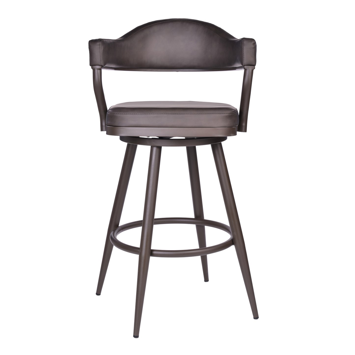 26" Brown Faux Leather and Iron Swivel Counter Height Bar Chair with Footrest